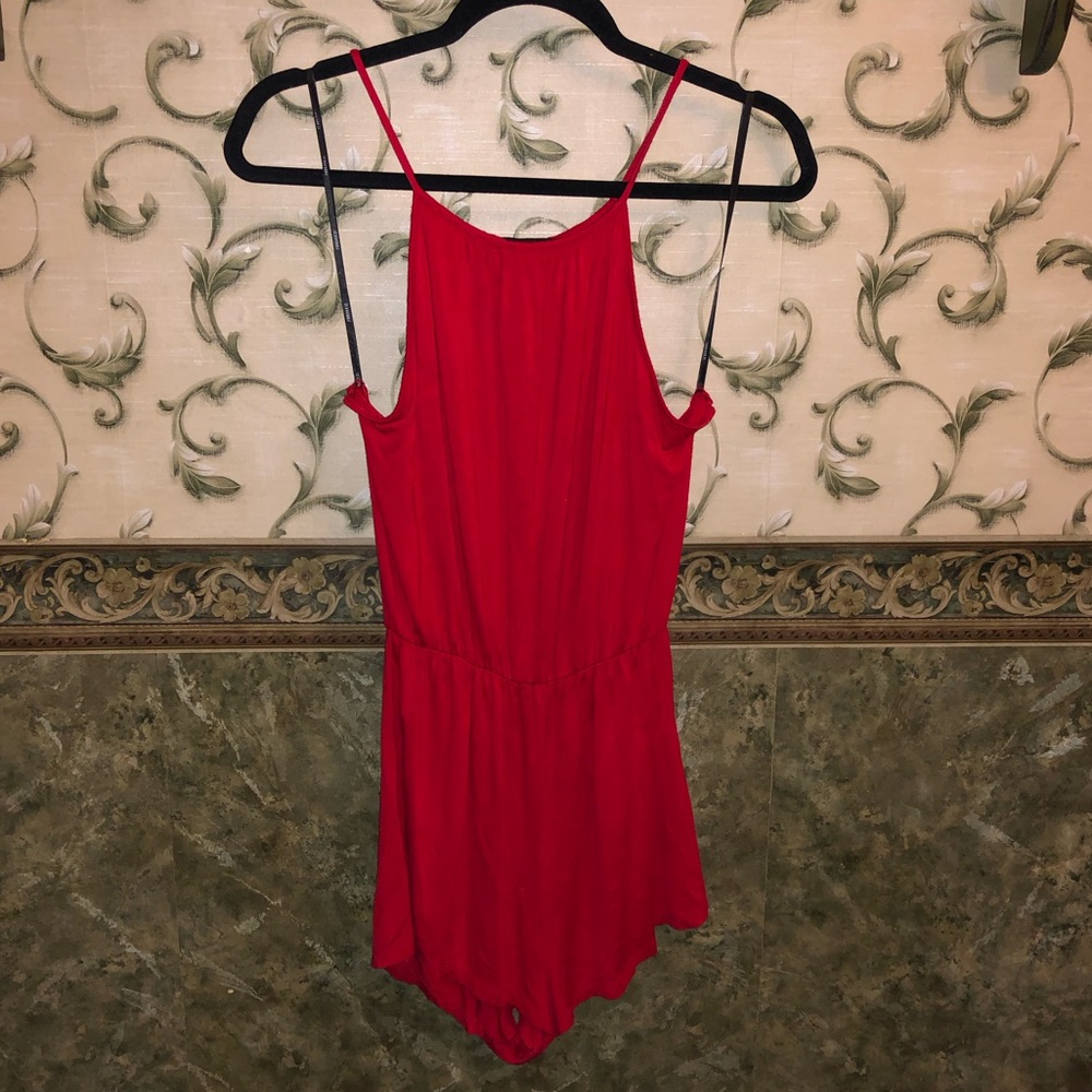 Bright red romper!